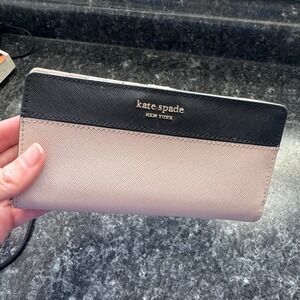 Kate Spade New York Staci Leather Bifold Slim Wallet Black Beige/Light Pink